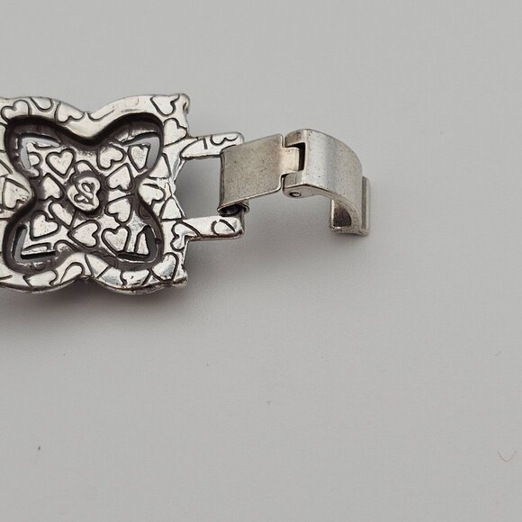 Brighton 7" Chunky Bracelet Medallion Panel Silver Tone Signed Vtg Raised Square - Picture 9 of 16